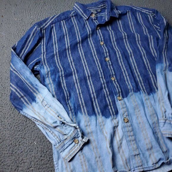 ASOS Ombre Denim Button Shirt Mens XS Extra Small Long Sleeve Blue Y2k - Picture 5 of 10